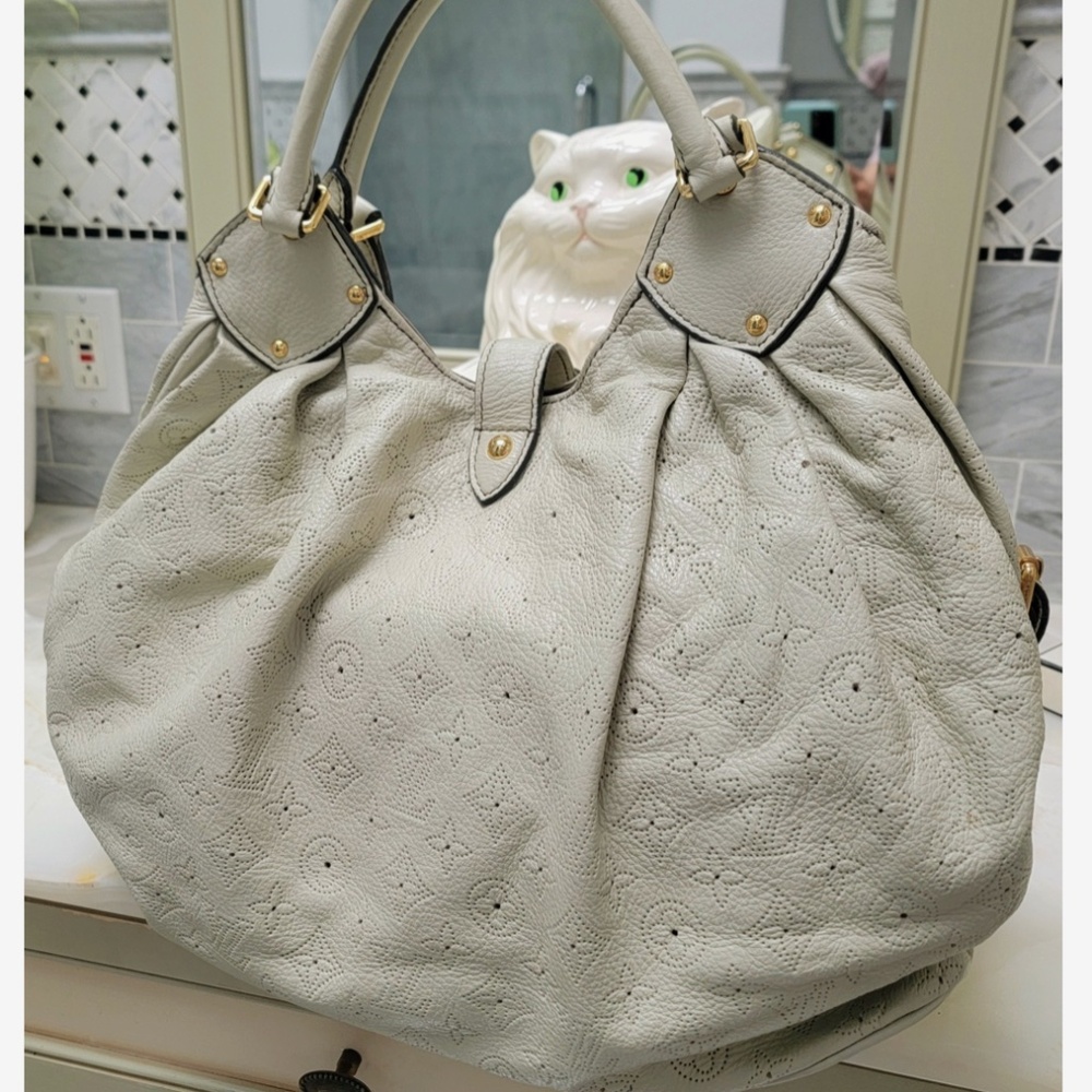 Louis Vuitton Grande Vert GRIS Mahina Leather Handbag GM XL Purse Satchel TH2097